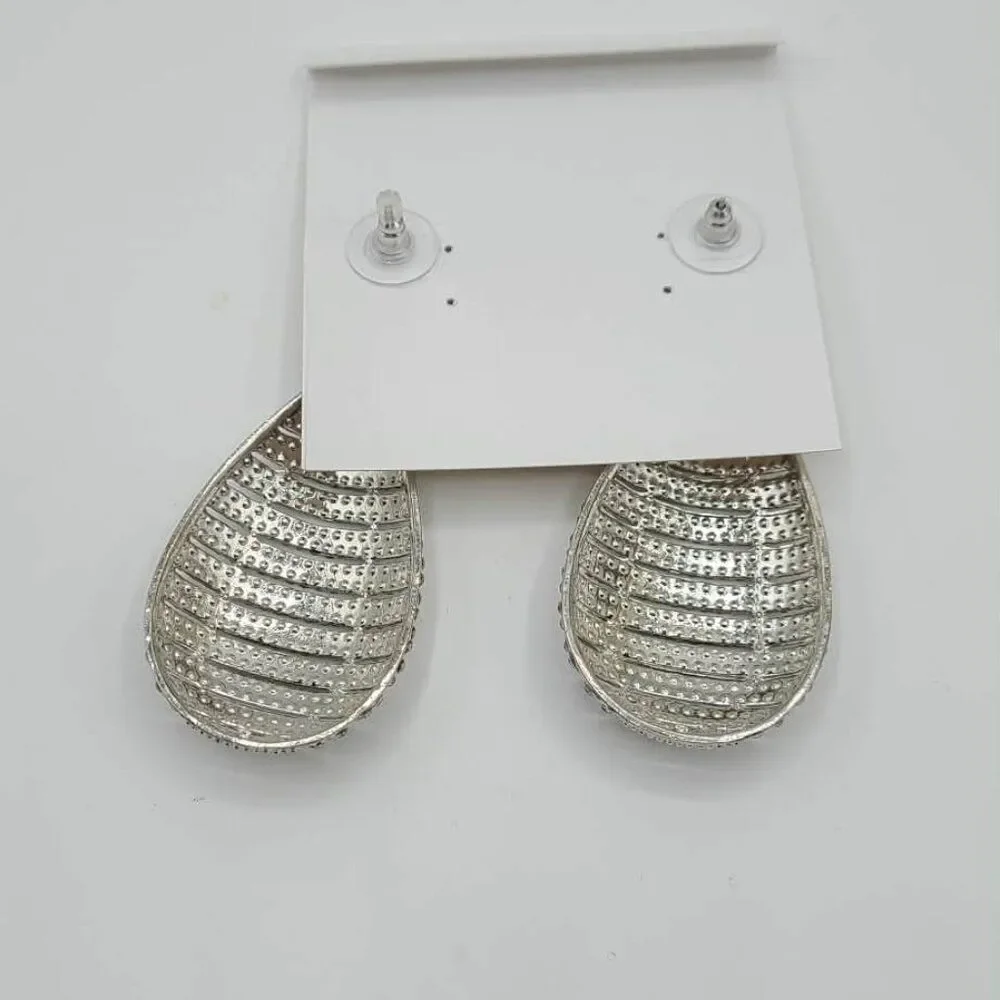 Natasha Large Long Silver Tone Crystal Earrings NWT!